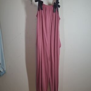 Pink Jumpsuit with Black Ribbon Straps